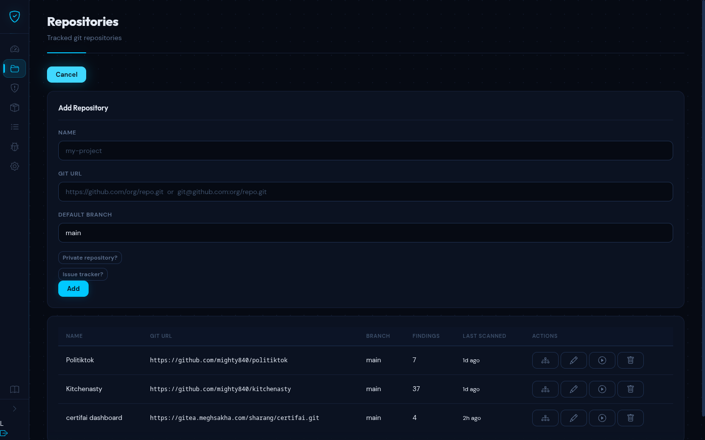 Add repository dialog