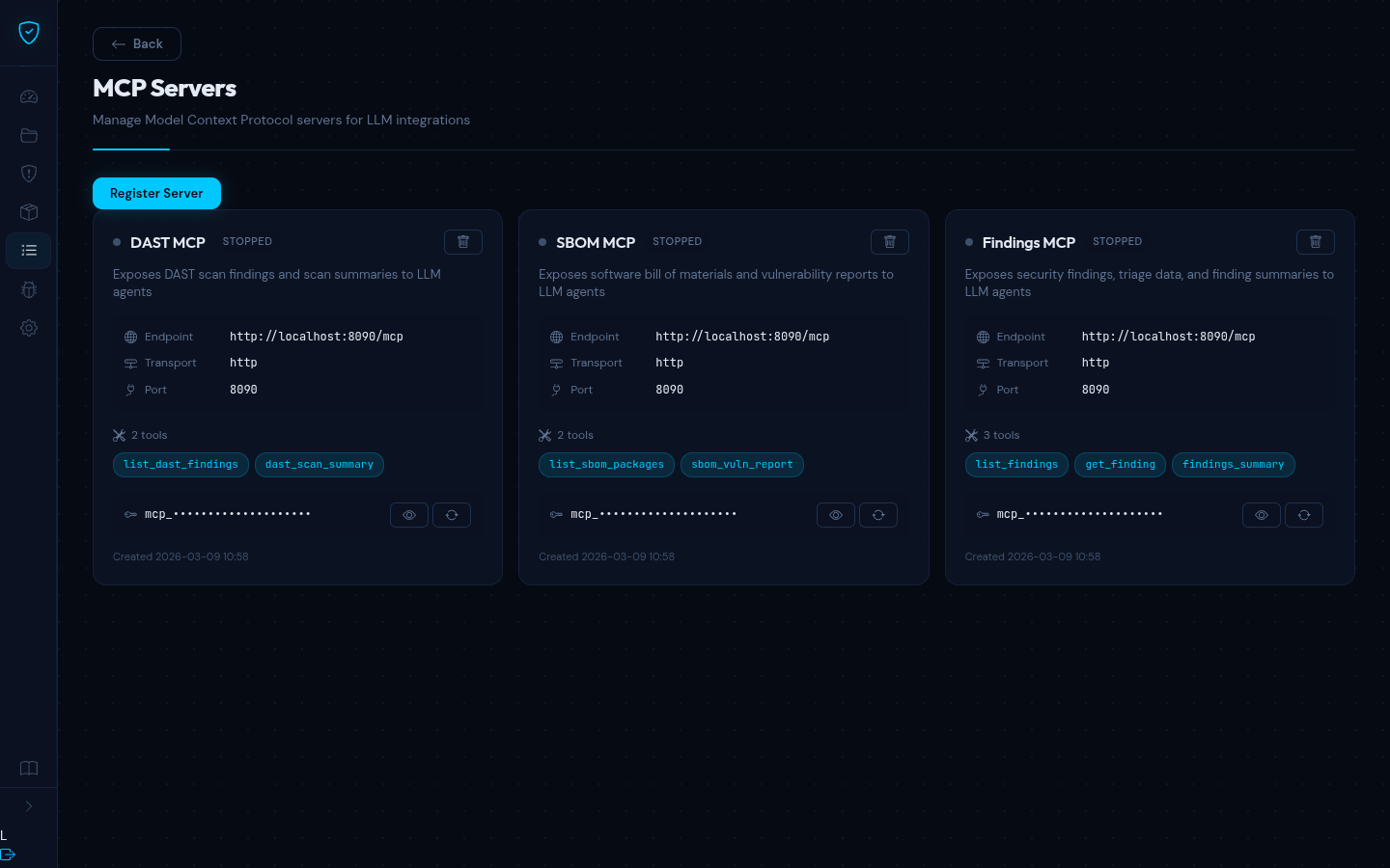MCP servers management page
